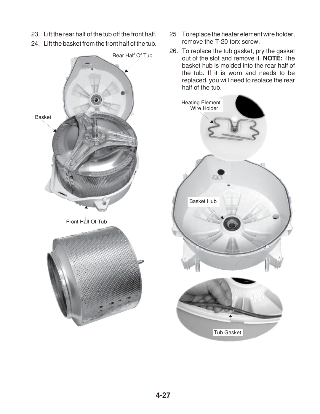 Whirlpool MFW 9700S, MFW 9600S manual Rear Half Of Tub Basket Front Half Of Tub 