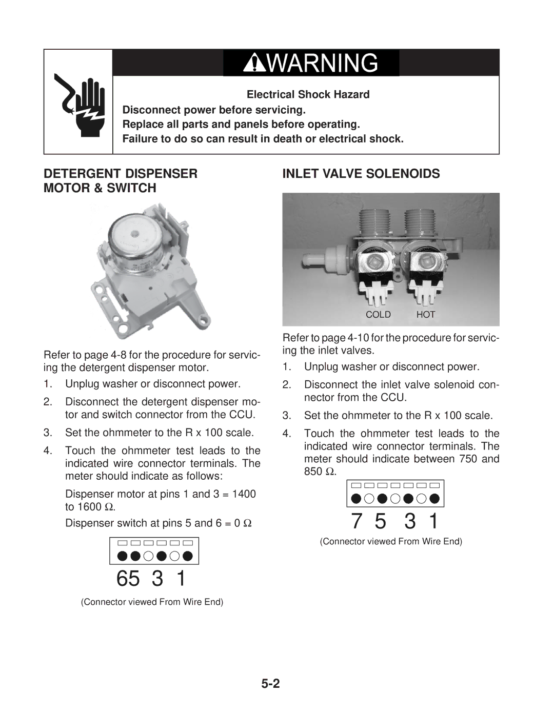 Whirlpool MFW 9700S, MFW 9600S manual Detergent Dispenser, Motor & Switch 