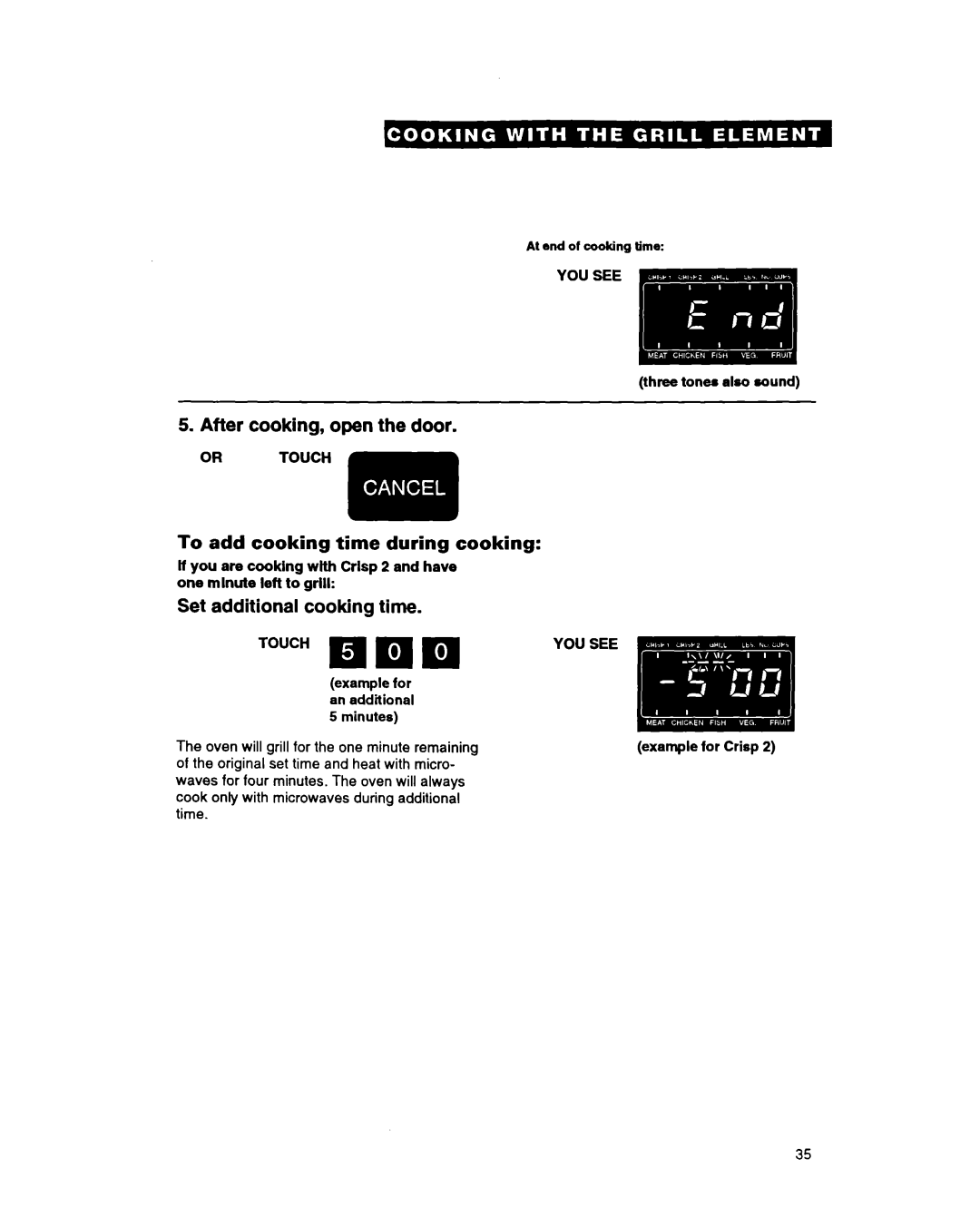 Whirlpool MG3090XAQ, MG207OXAQ, MG207OXAB, MG3090XAB warranty Set additional cooking time, To add cooking time during cooking 