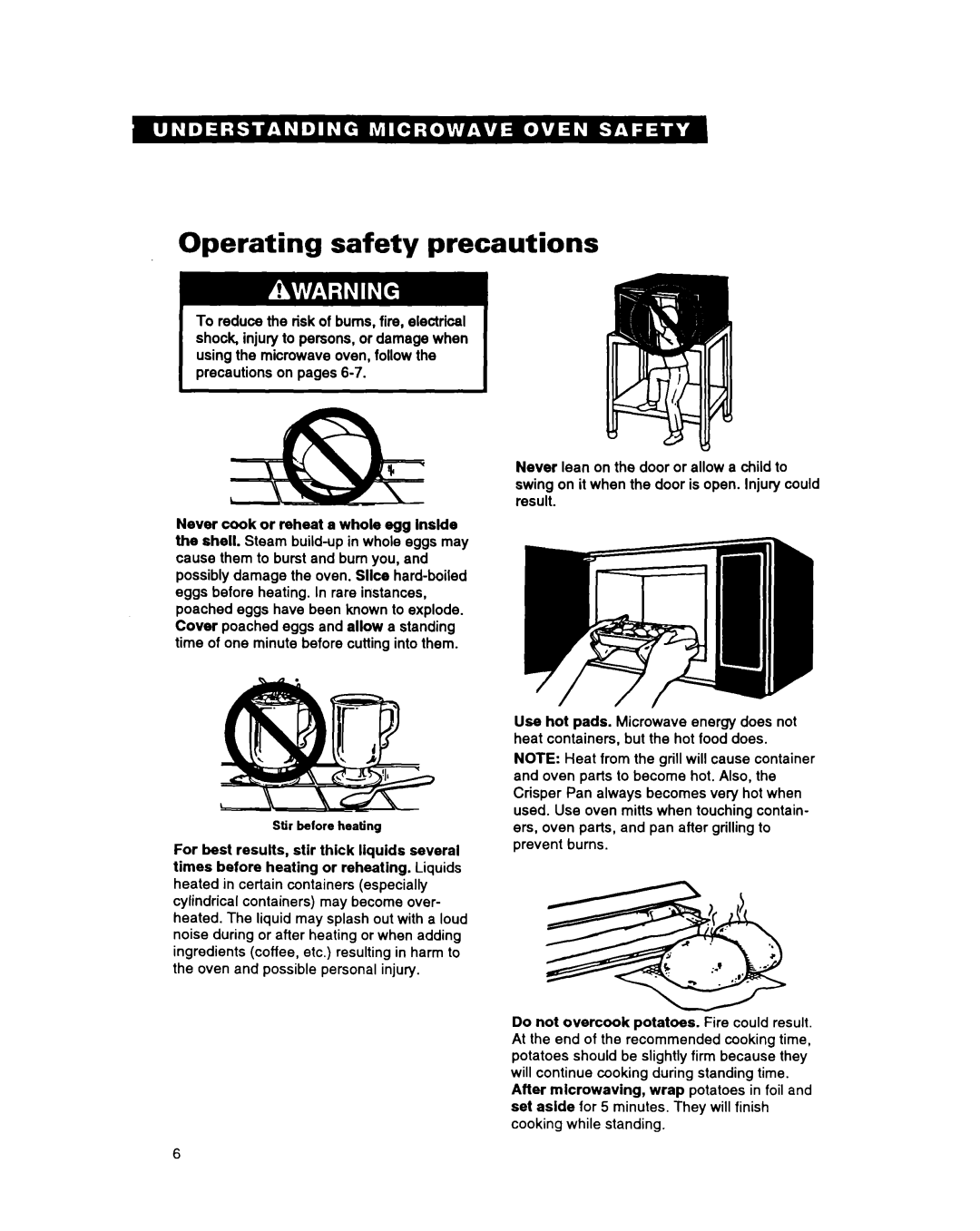 Whirlpool MG3090XAB, MG207OXAQ, MG207OXAB, MG3090XAQ warranty Operating safety precautions, Stir before heating 