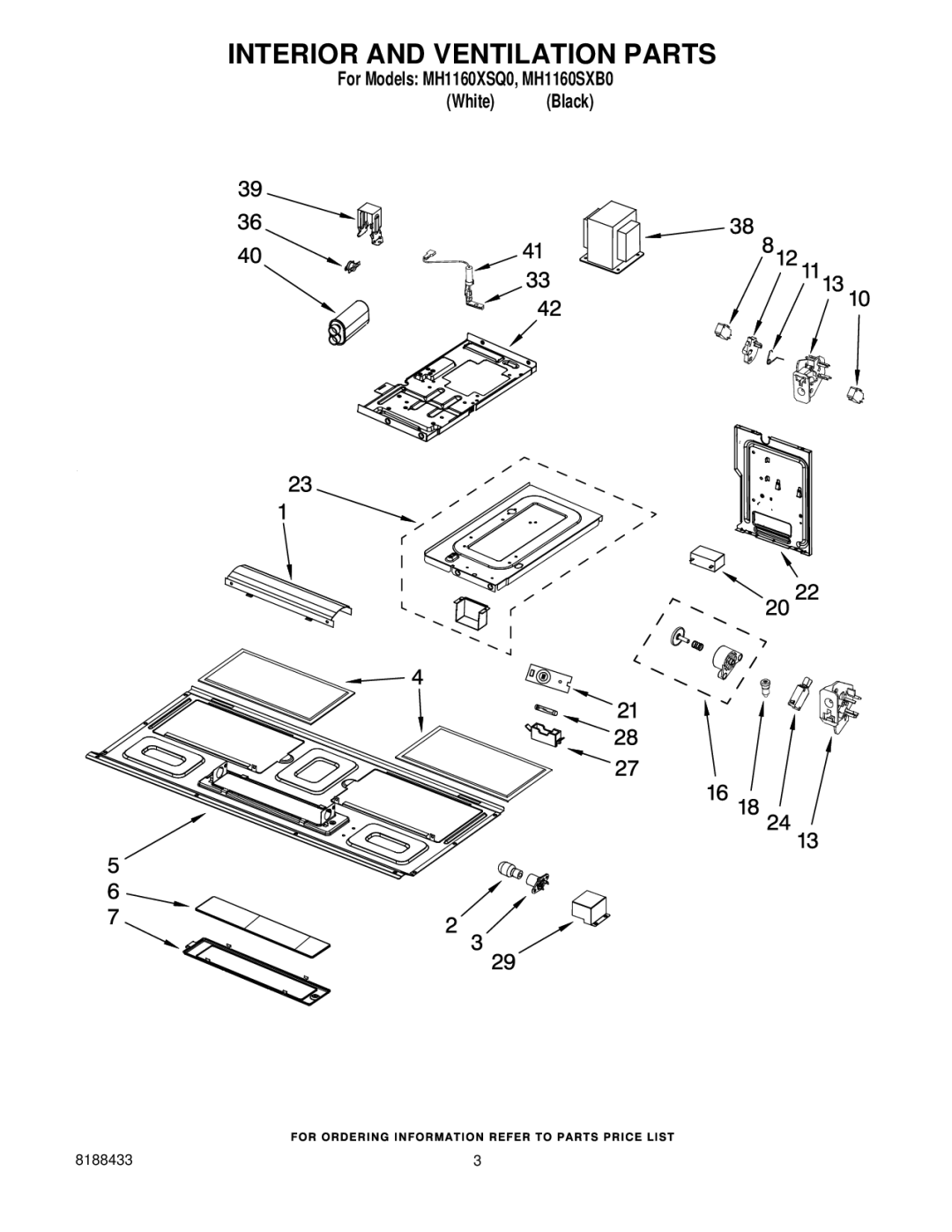 Whirlpool MH1160XSB0, MH1160XSQ0 manual Interior and Ventilation Parts 