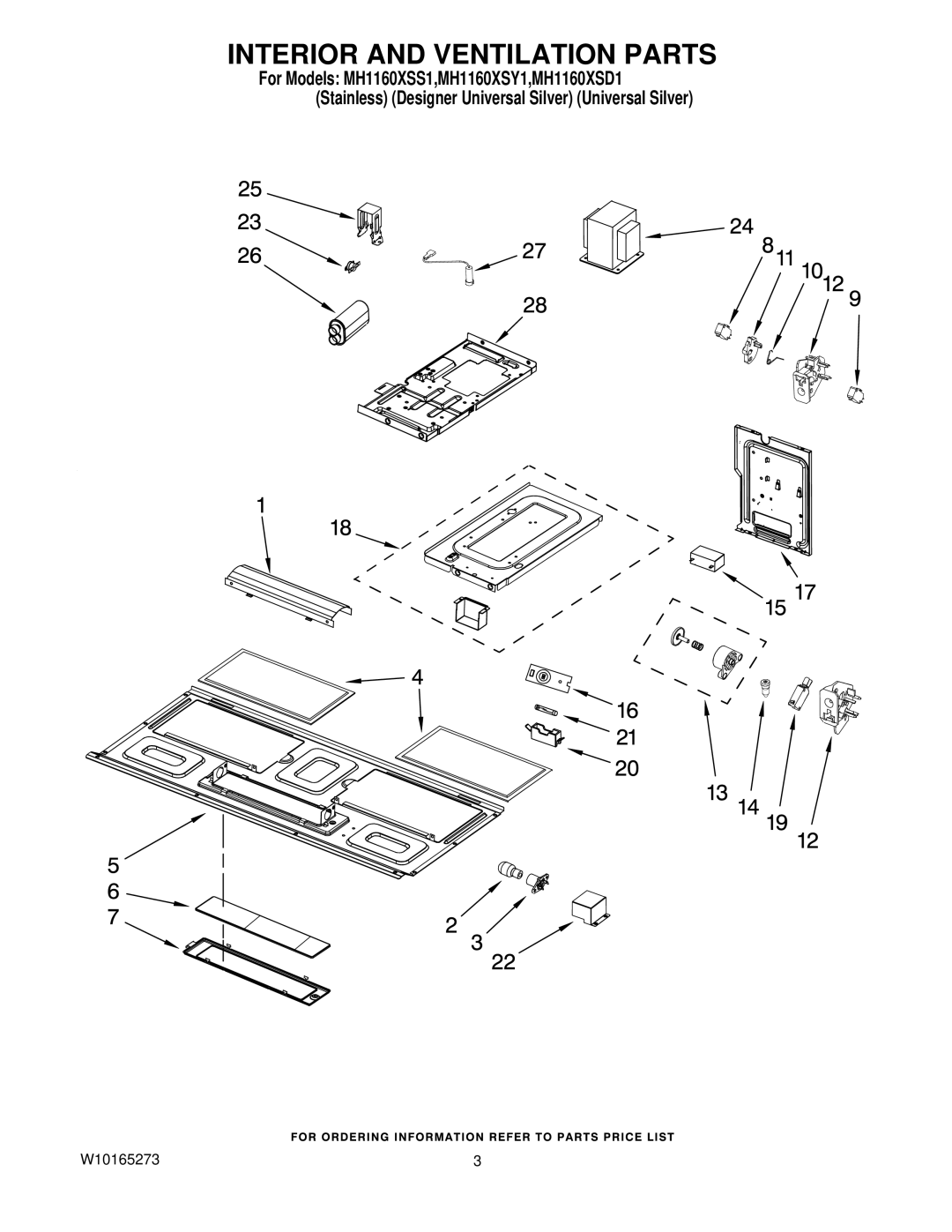 Whirlpool MH1160XSS1, MH1160XSY1, MH1160XSD1 manual Interior and Ventilation Parts 