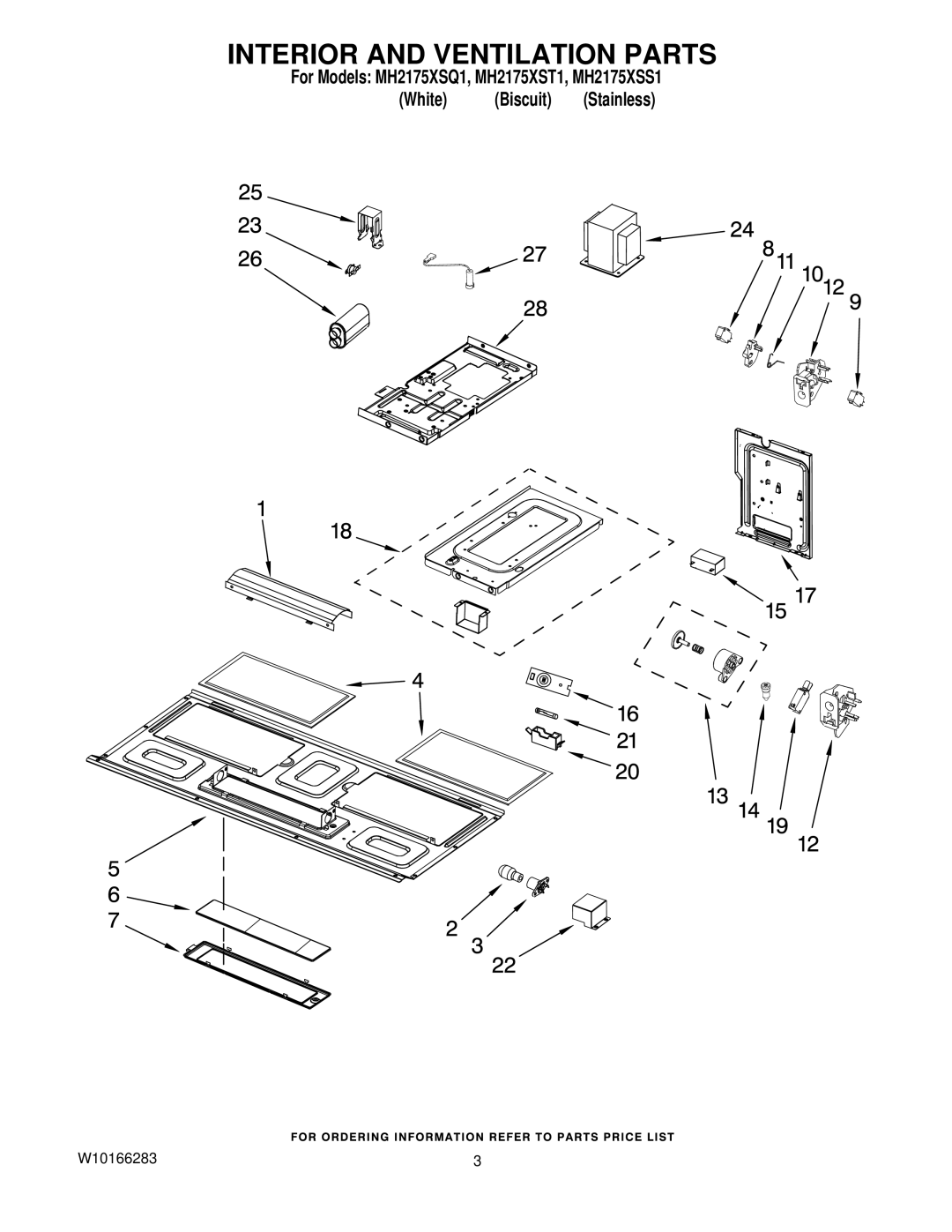 Whirlpool MH2175XSQ1, MH2175XSS1 manual Interior and Ventilation Parts 