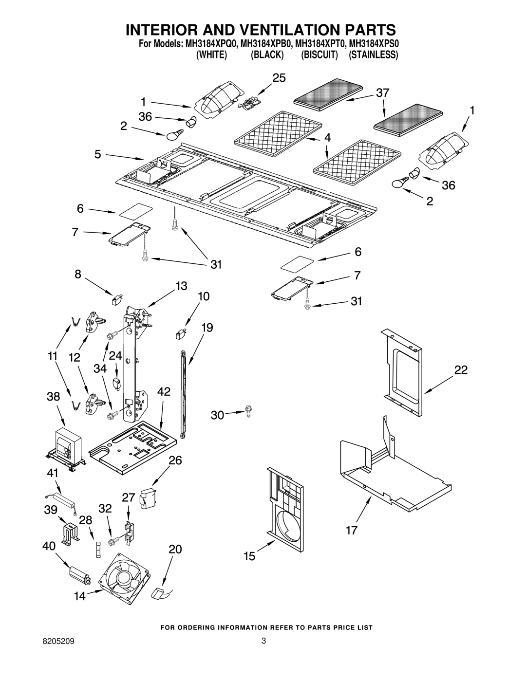 Whirlpool MH3184XPB0, MH3184XPS0, MH3184XPT0, MH3184XPQ0 manual Interior and Ventilation Parts 