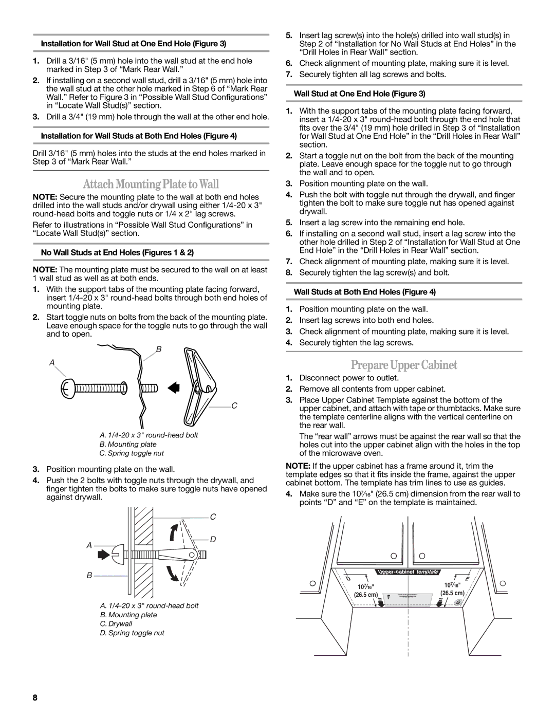 Whirlpool MH3184XPS5 installation instructions AttachMountingPlatetoWall, PrepareUpperCabinet 