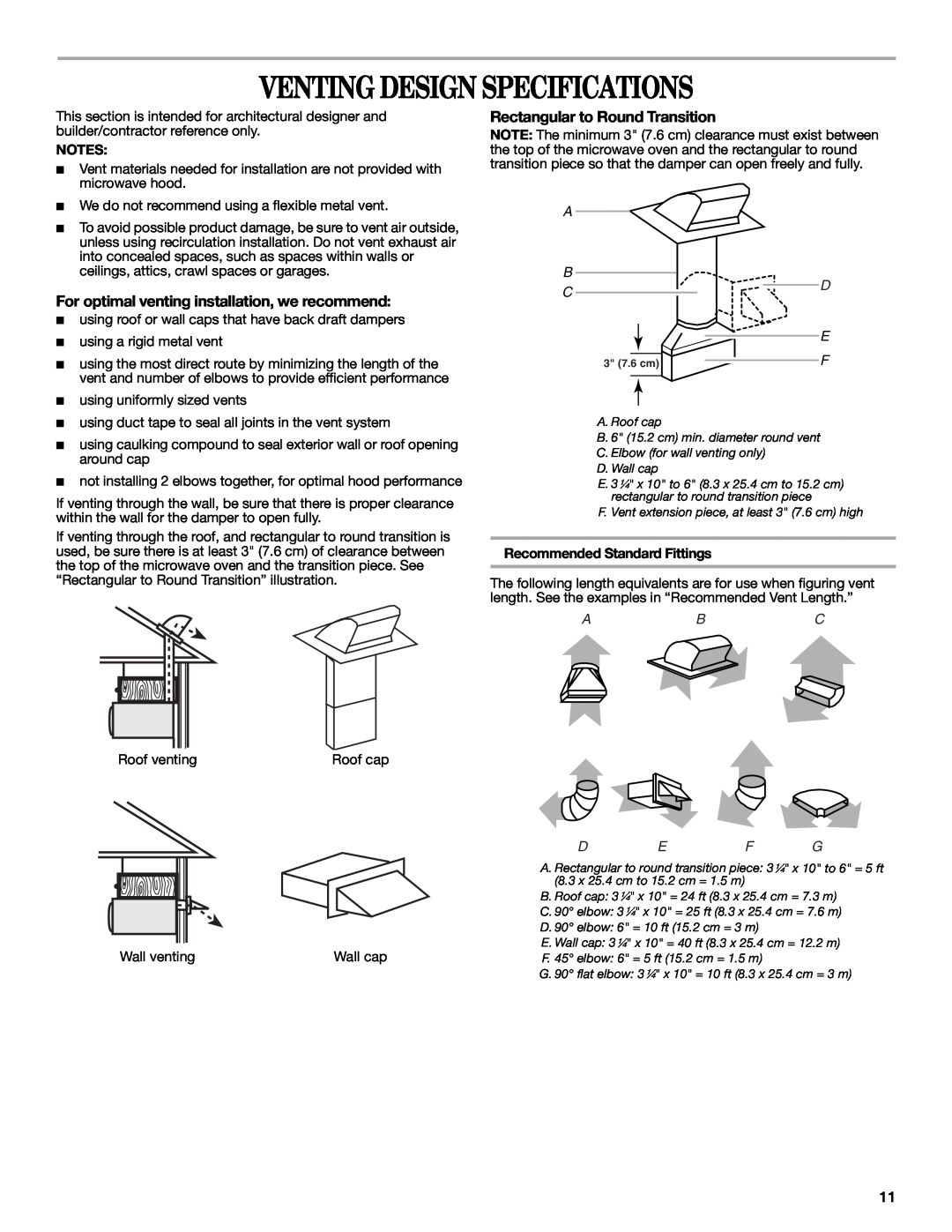 Whirlpool MH3184XPS5 Venting Design Specifications, For optimal venting installation, we recommend, Defg 