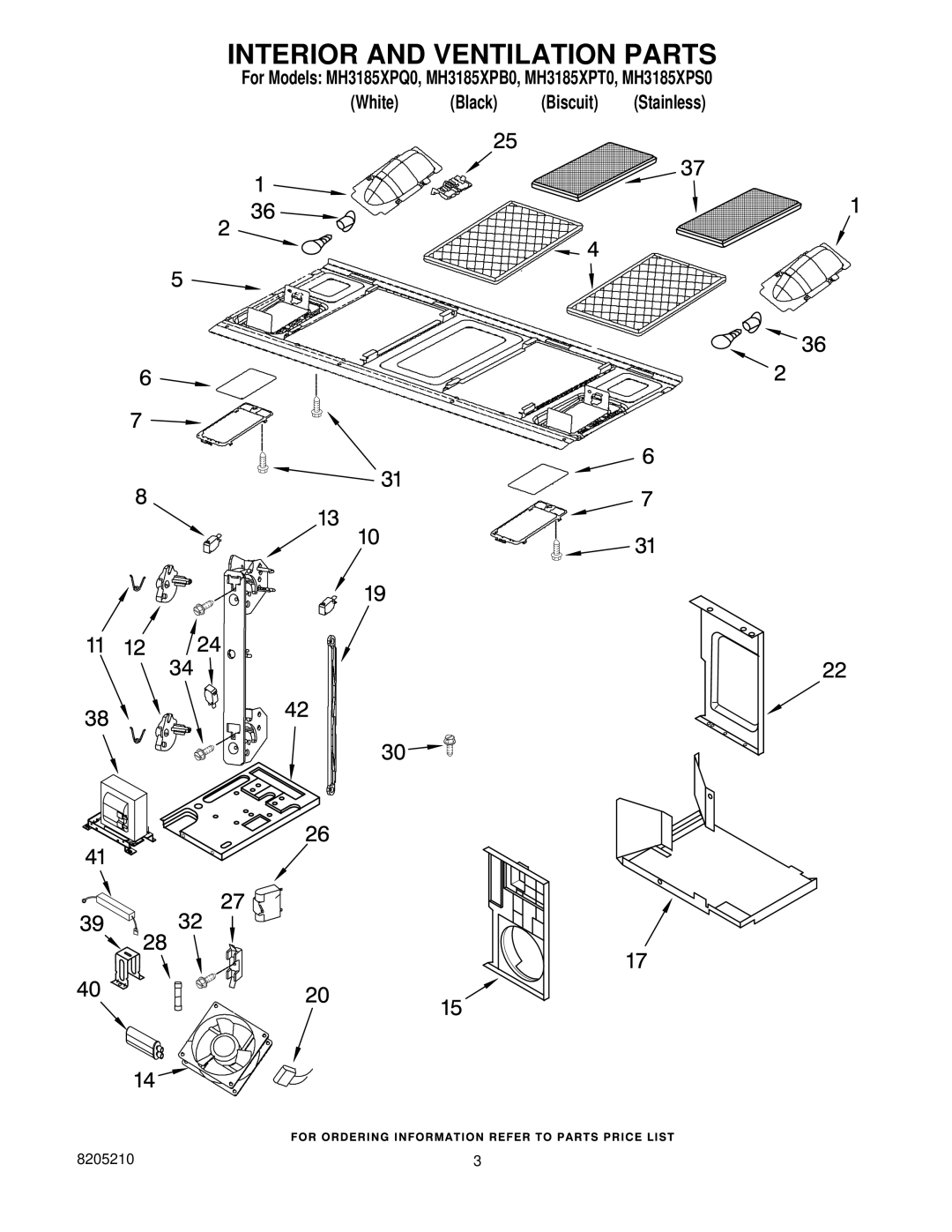 Whirlpool MH3185XPT0, MH3185XPQ0, MH3185XPS0, MH3185XPB0 manual Interior and Ventilation Parts 