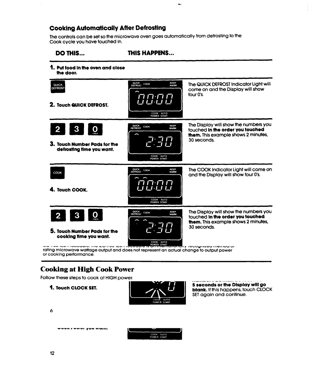 Whirlpool MH6100XY manual Cooking Automatically After Defrosting 