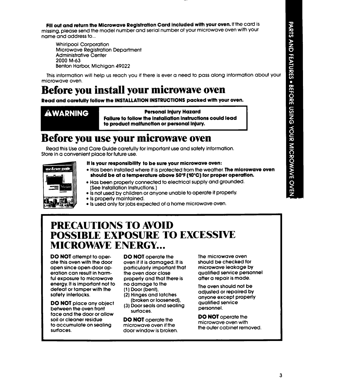 Whirlpool MH6100XY manual Before you install your microwave oven, Before you use your microwave oven 