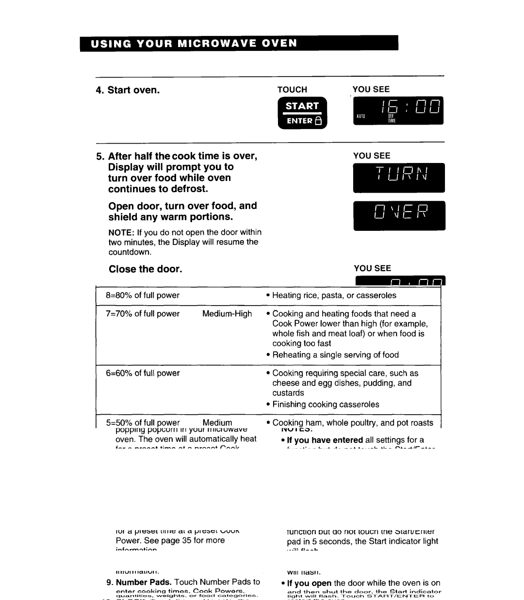 Whirlpool MH6110XE warranty After half Thecook time is over, Restart oven 