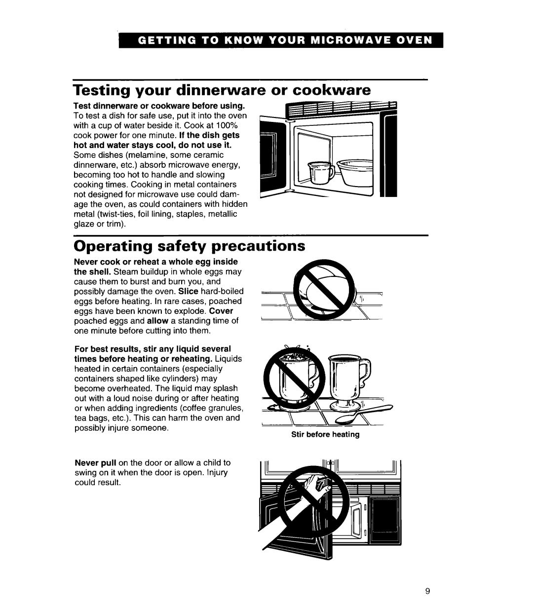 Whirlpool MH6110XE warranty Testing your dinnerware or cookware, Operating safety precautions 