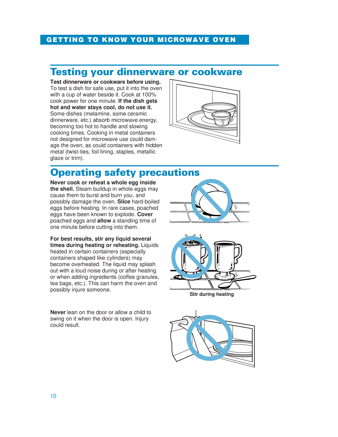 Whirlpool YMH6130XE warranty Testing your dinnerware or cookware, Operating safety precautions 