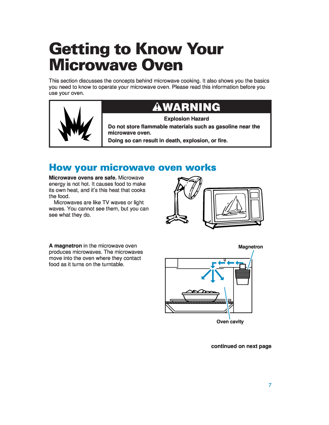 Whirlpool YMH6130XE warranty Getting to Know Your Microwave Oven, How your microwave oven works, wWARNING 