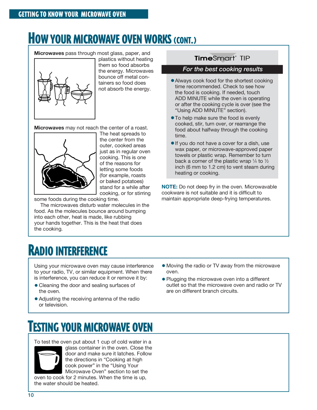 Whirlpool YMH6140XF installation instructions Radio Interference, Testing Your Microwave Oven 