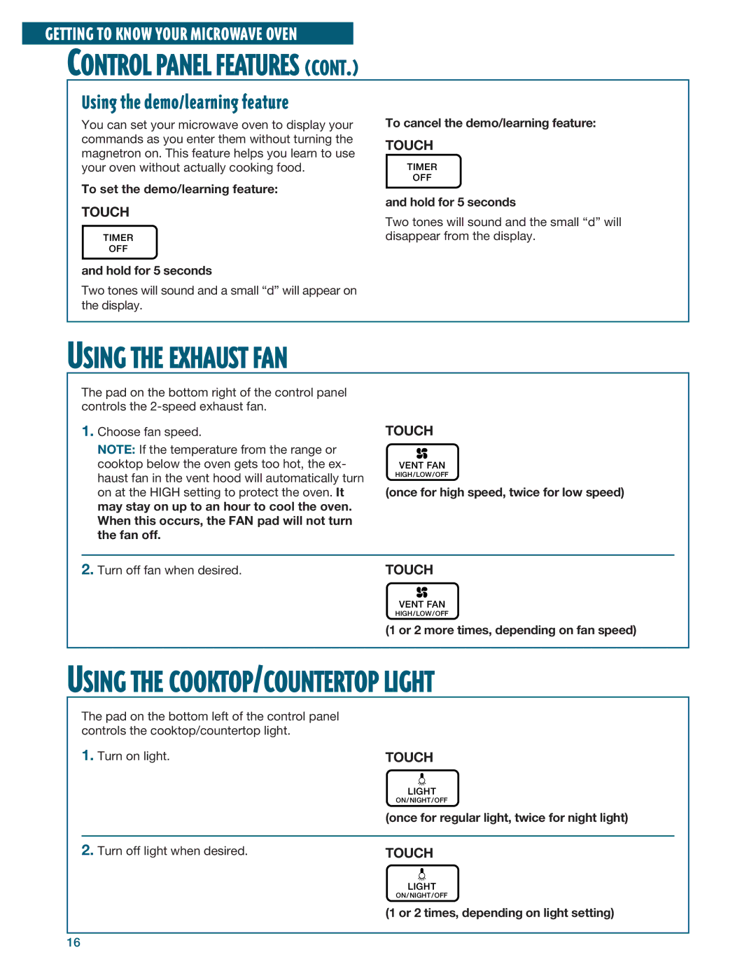 Whirlpool YMH6140XF installation instructions Using the Exhaust FAN 