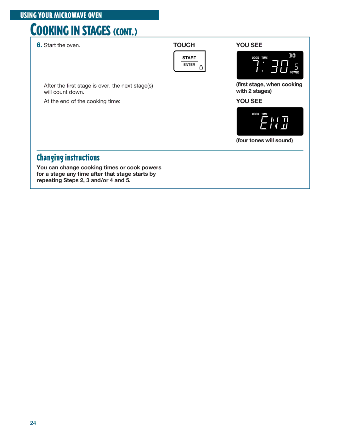 Whirlpool YMH6140XF installation instructions First stage, when cooking with 2 stages 