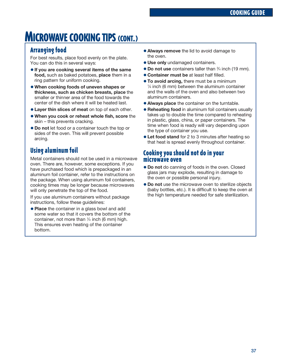 Whirlpool YMH6140XF installation instructions Arranging food 