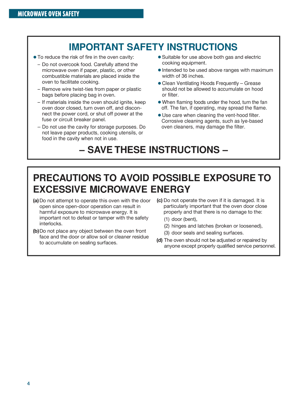 Whirlpool YMH6140XF installation instructions Microwave Oven Safety 