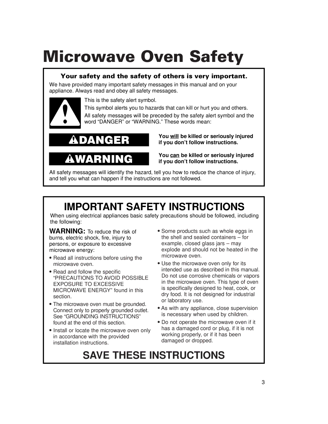 Whirlpool MH6151XH, MH6150XH warranty Microwave Oven Safety, Your safety and the safety of others is very important 