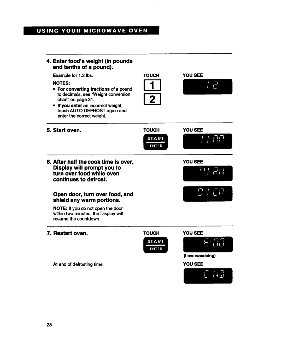 Whirlpool MH61lqXB warranty Enter food’s weight In pounds and tenths of a pound 