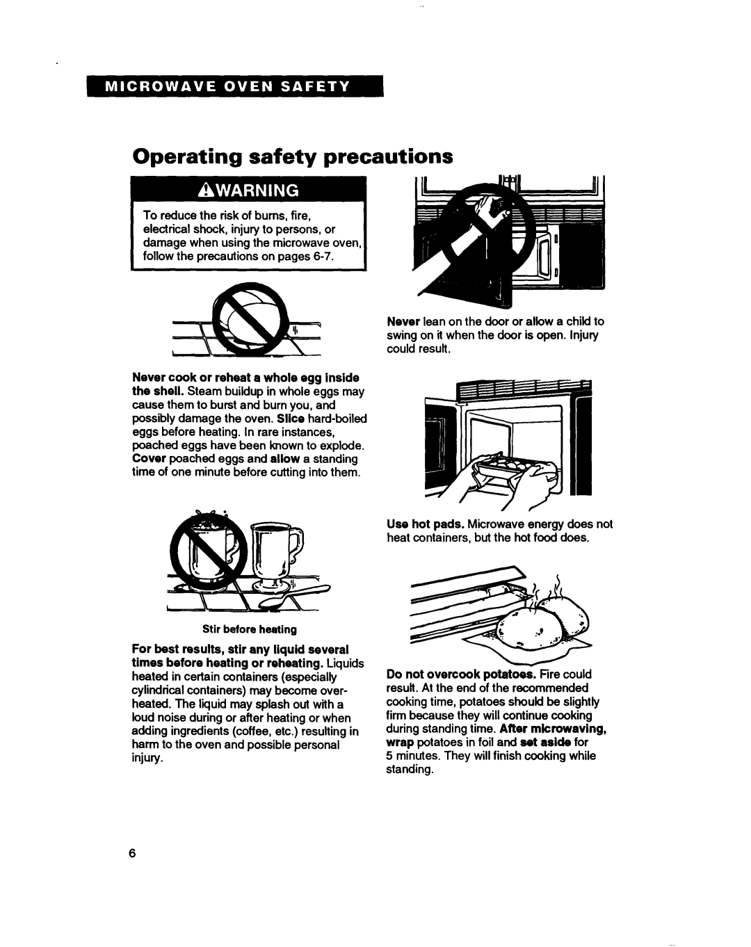 Whirlpool MH61lqXB warranty Operating safety precautions, Stir before heating 