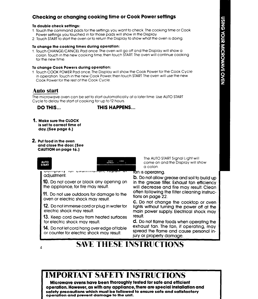 Whirlpool MH6600XM manual Start, Checking or changing cooking time or Cook Power settings 