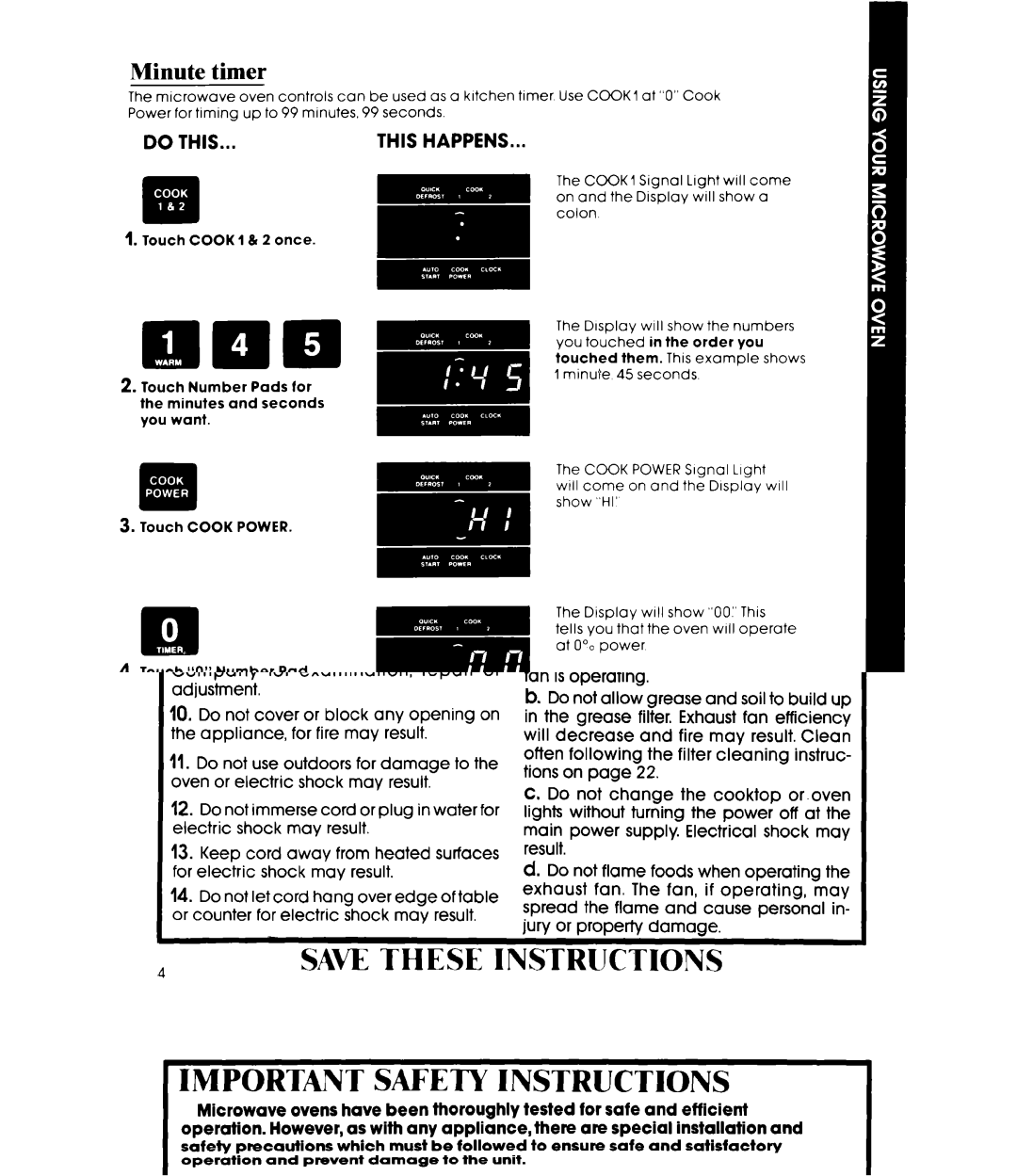 Whirlpool MH6600XM manual Minute timer 