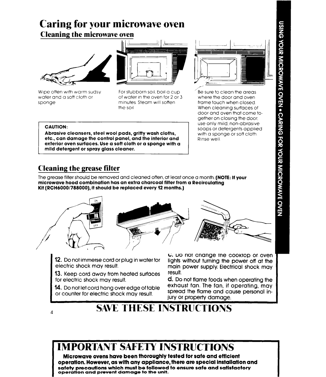 Whirlpool MH6600XM manual Caring for your microwave oven, Cleaning the microwave oven, Cleaning the -ease filter 