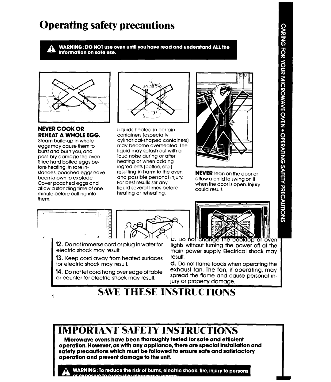 Whirlpool MH6600XM manual Operating safety precautions, Never Cook or Reheat a Whole EGG 