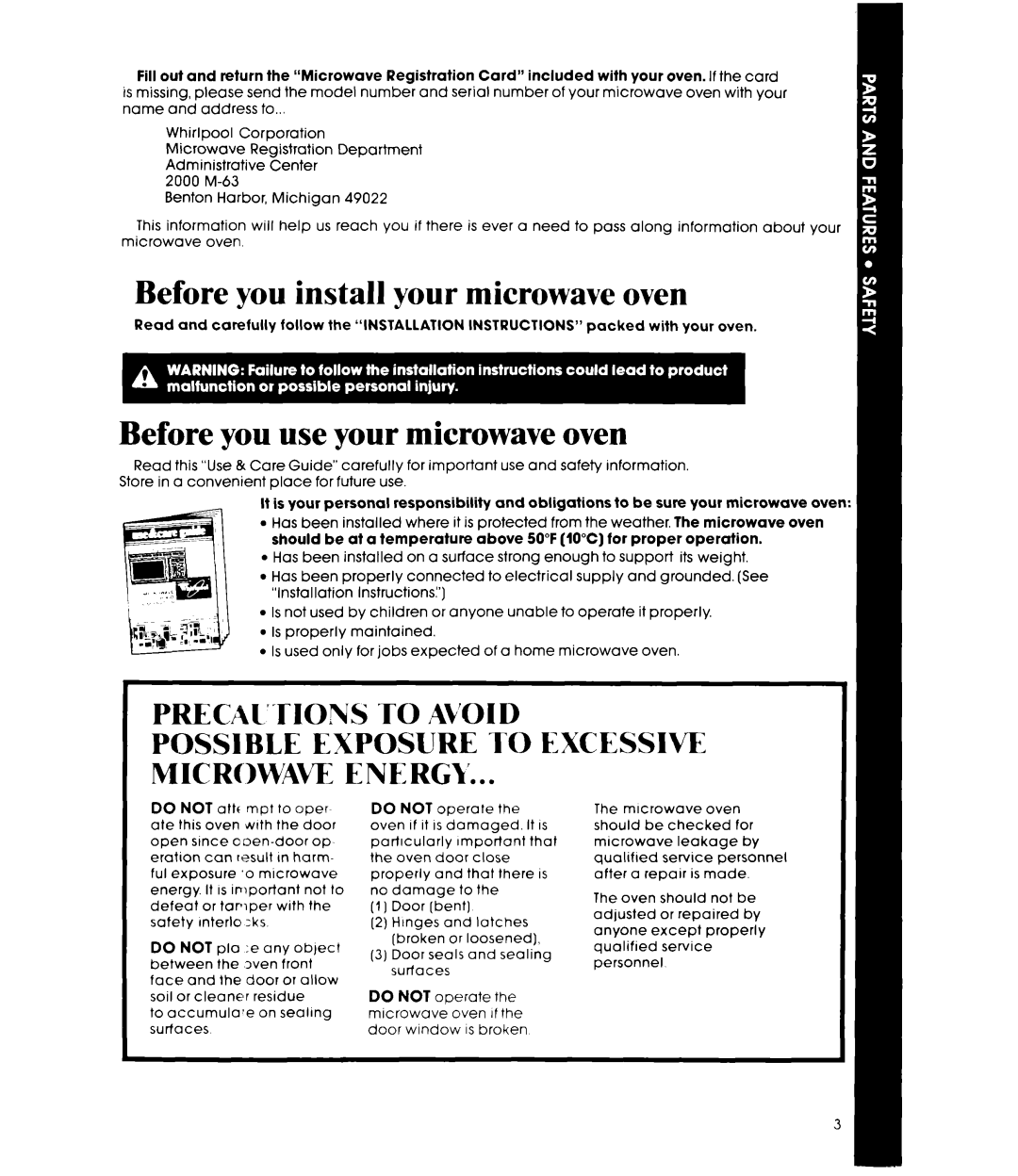 Whirlpool MH6600XM manual Before you install your microwave oven, Before you use your microwave oven 