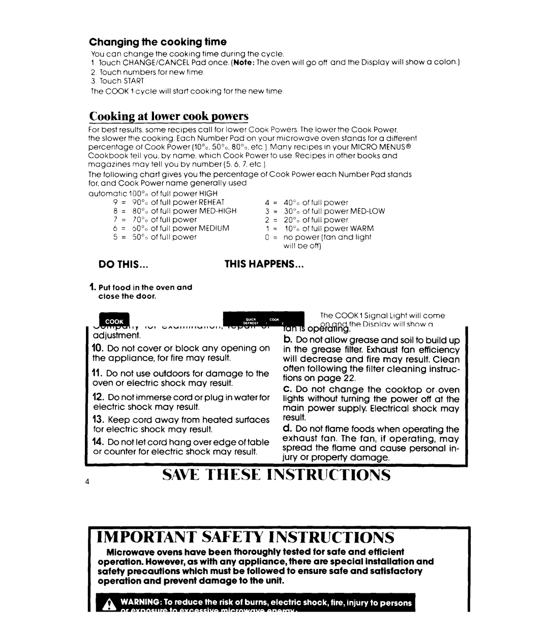 Whirlpool MH6600XM manual Cooking at lower cook powers, Changing the cooking time 