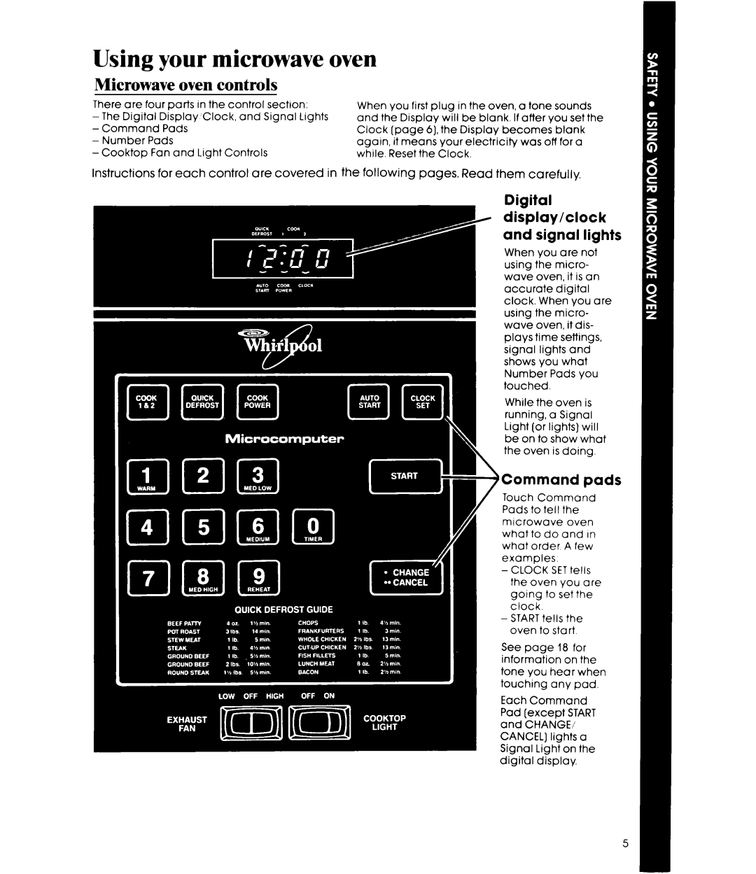 Whirlpool MH6600XM manual Using your microwave oven, Microwave oven controls, Command pads 