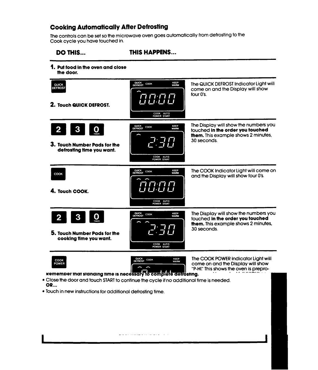 Whirlpool MH6600XV, MH6600XW manual Cooking Aufomatically After Defrosting, Put food In the oven and close the door 