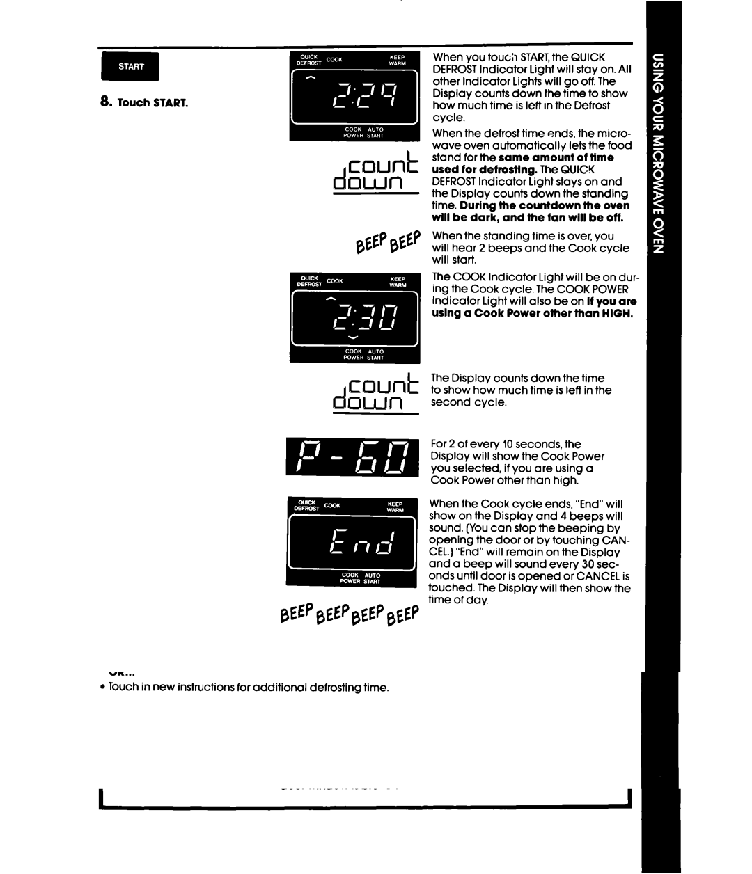 Whirlpool MH6600XW, MH6600XV manual Touch Start 