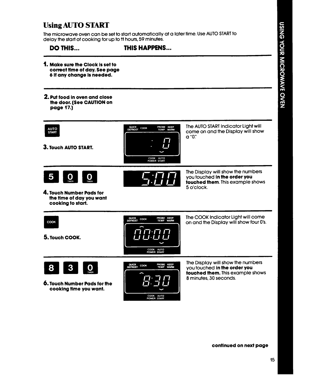 Whirlpool MH6600XW, MH6600XV manual Using Auto Start, On next 