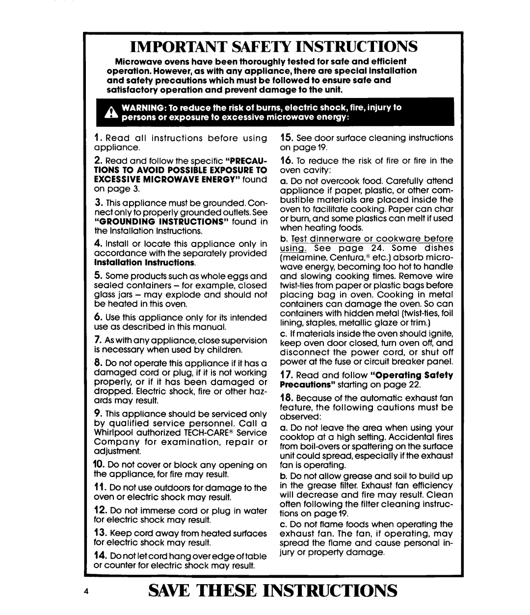 Whirlpool MH6600XV, MH6600XW manual 4SAW These Instructions 