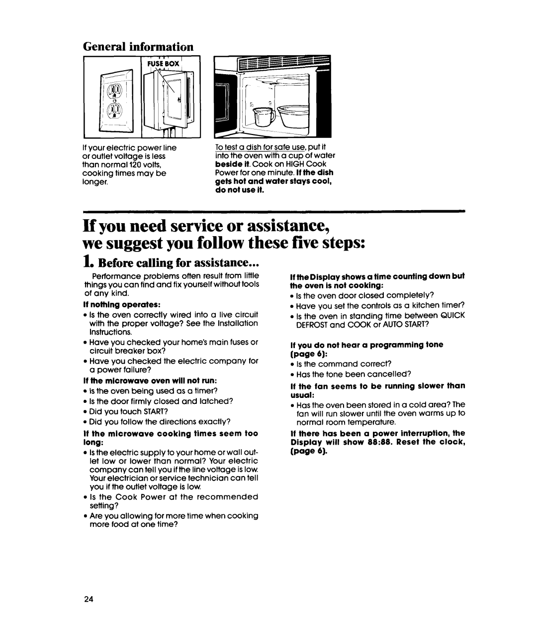 Whirlpool MH6600XV manual If you need service or assistance, we suggest you follow these five steps, General information 