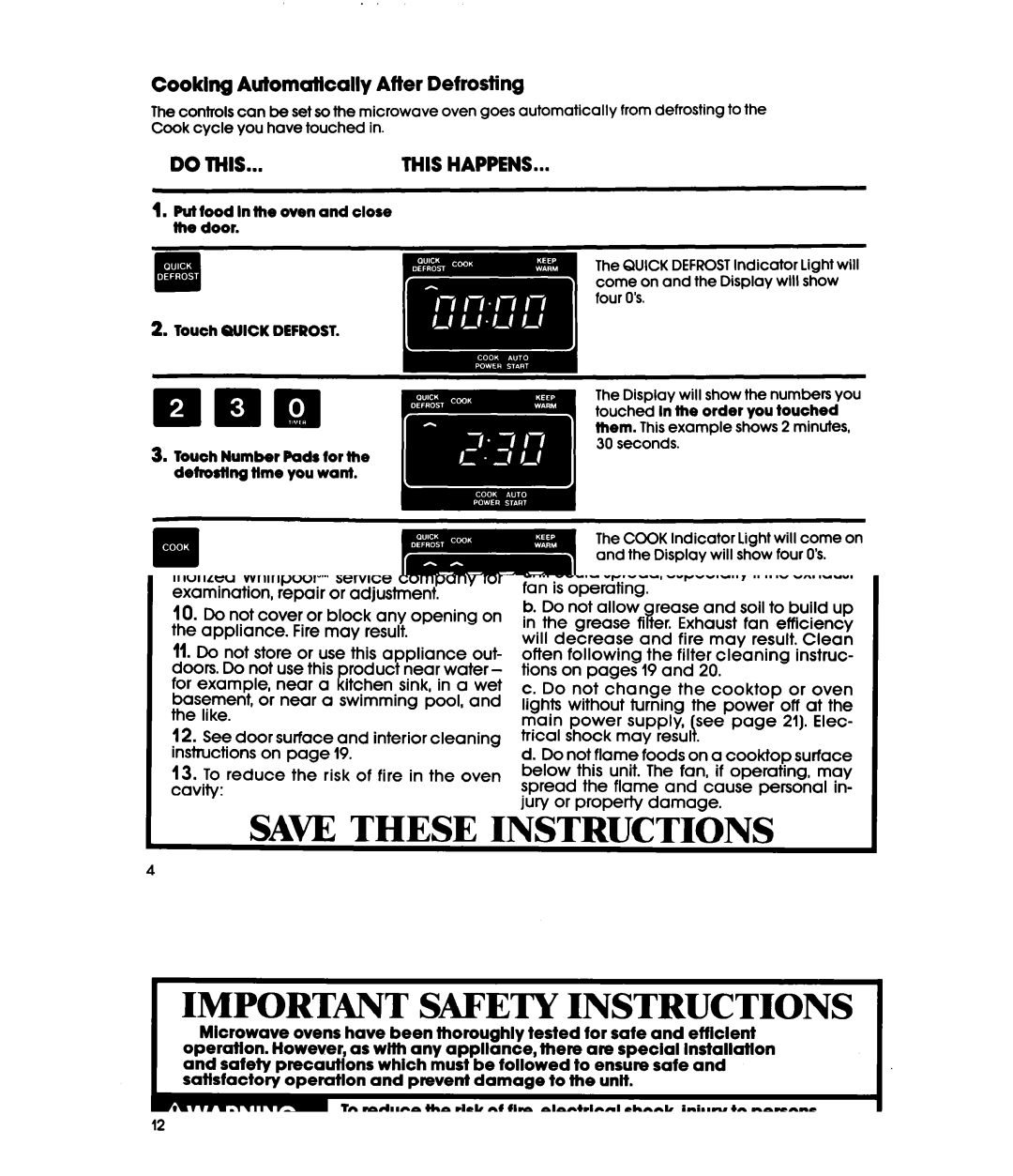 Whirlpool MH66OOXXO, MH6600XWl manual Cooking Automatically After Defrosting 