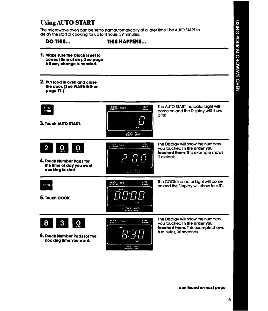 Whirlpool MH6600XWl, MH66OOXXO manual Using Auto Start 