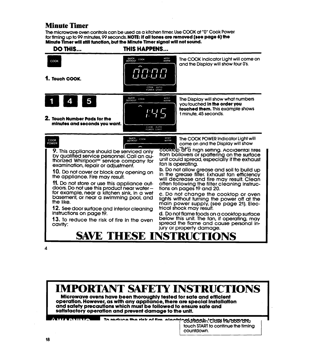 Whirlpool MH66OOXXO, MH6600XWl manual Minute Timer 