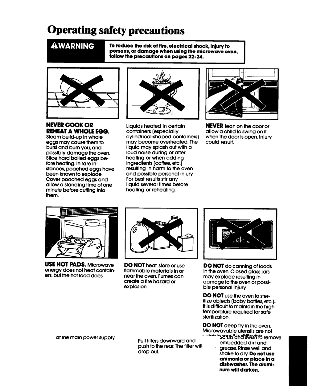 Whirlpool MH66OOXXO, MH6600XWl manual Operating safety precautions, Nevercook or Reheata Whole EGG 