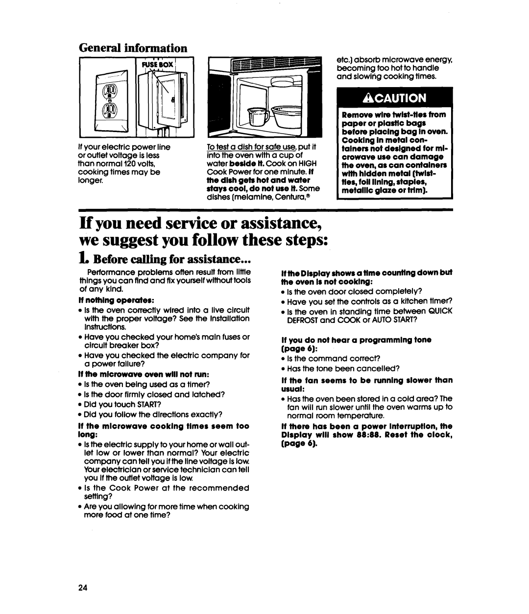 Whirlpool MH66OOXXO, MH6600XWl manual General information, Before caWng for assistance 