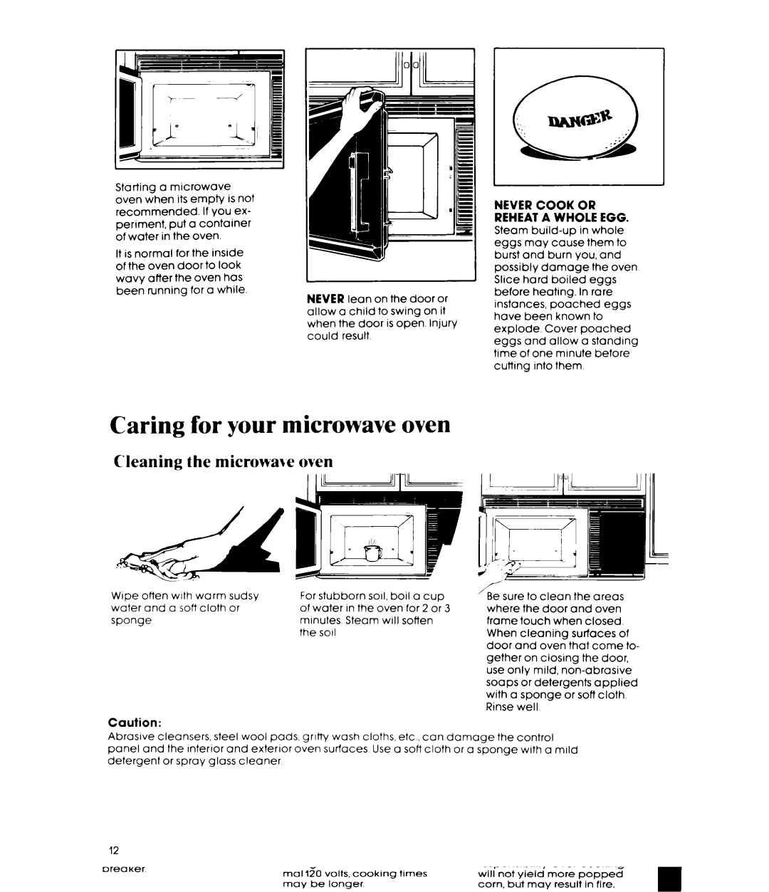 Whirlpool MH6700XM manual Caring for your microwave oven, Cleaning the microwave oven 