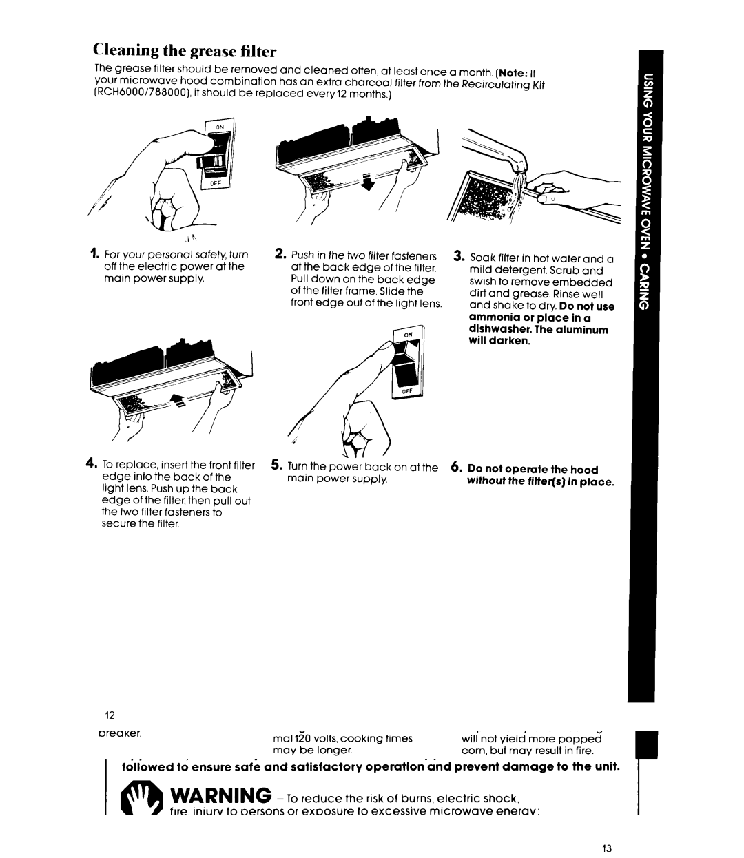 Whirlpool MH6700XM manual Cleaning the grease filter 