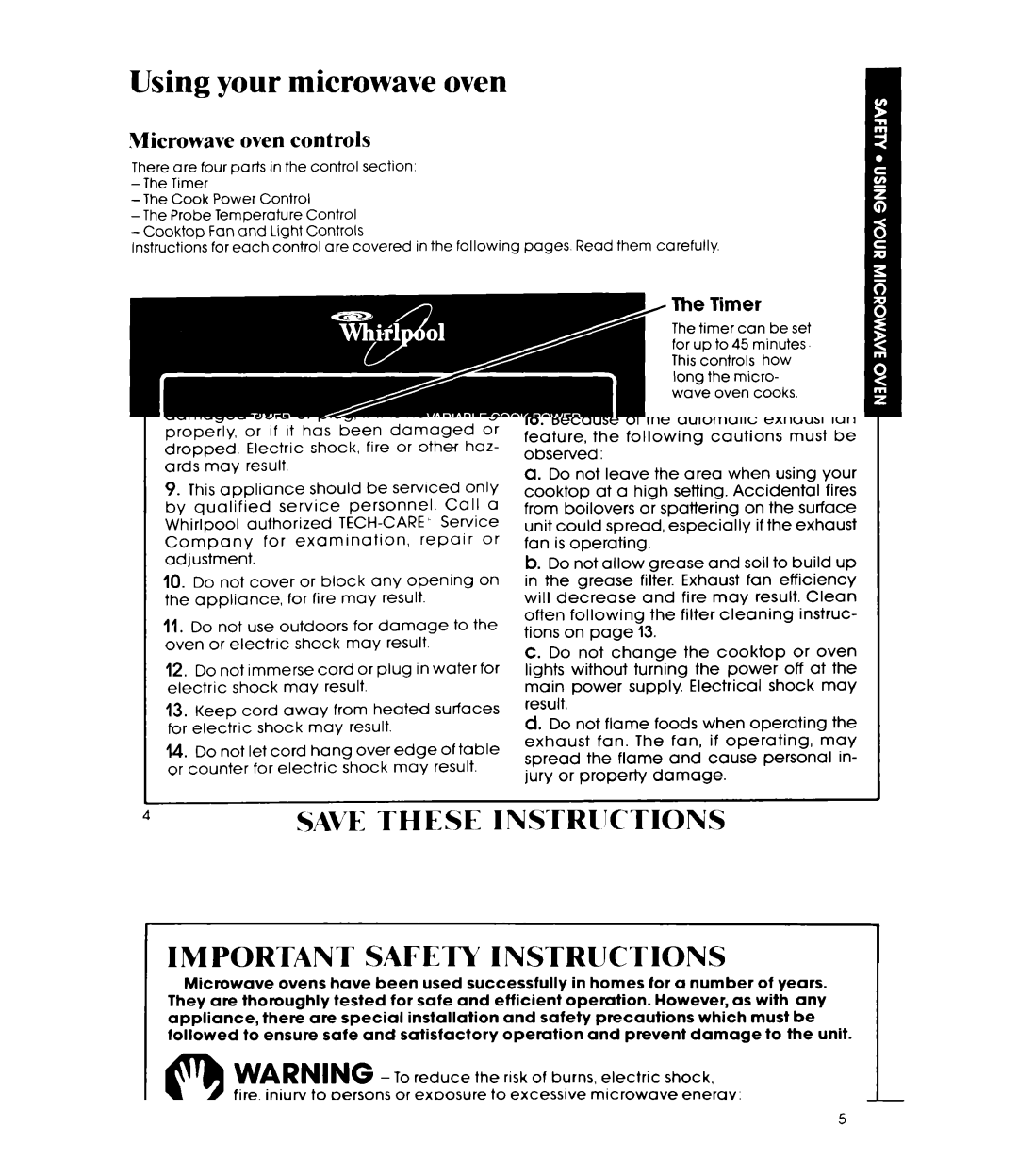 Whirlpool MH6700XM manual Using your microwave oven, Microwave oven controls, Timer, Cook Power Control 