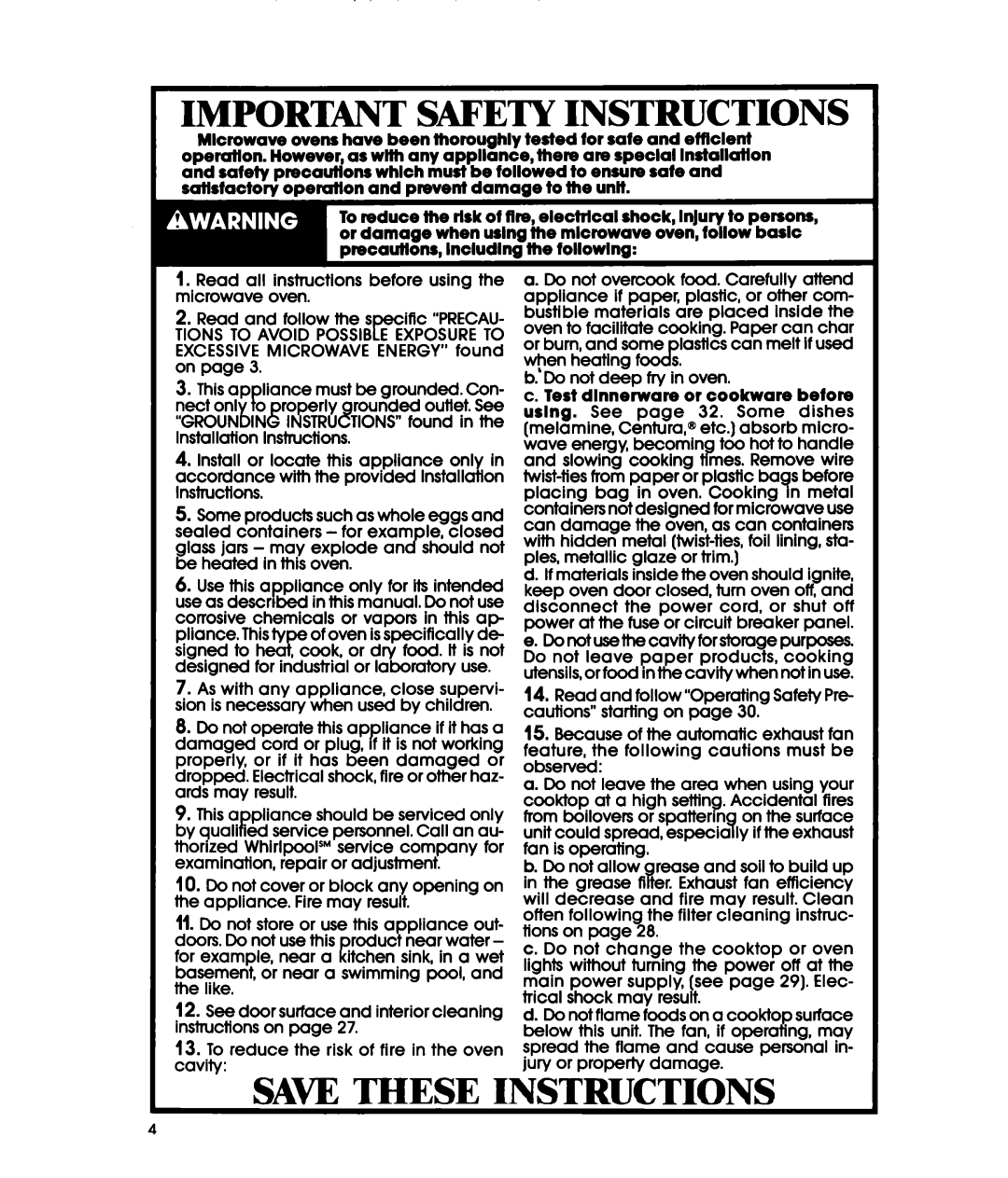 Whirlpool MH6700XW-1, MH6701XW-1 manual Important Safety Instructions, Saw These Instructions 
