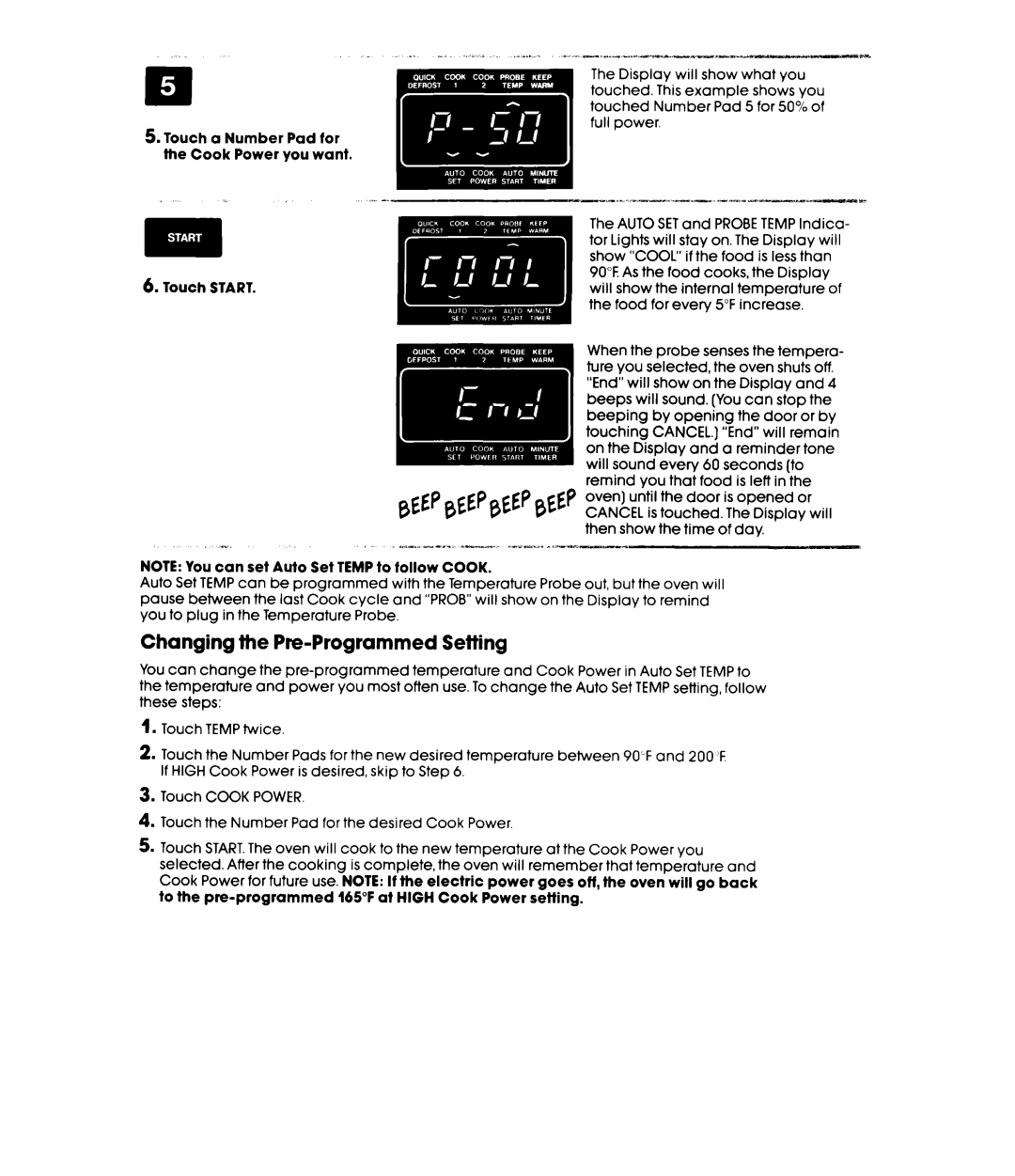 Whirlpool MH6700XW, MH6701XW manual Changing the Pre-Programmed Setting 