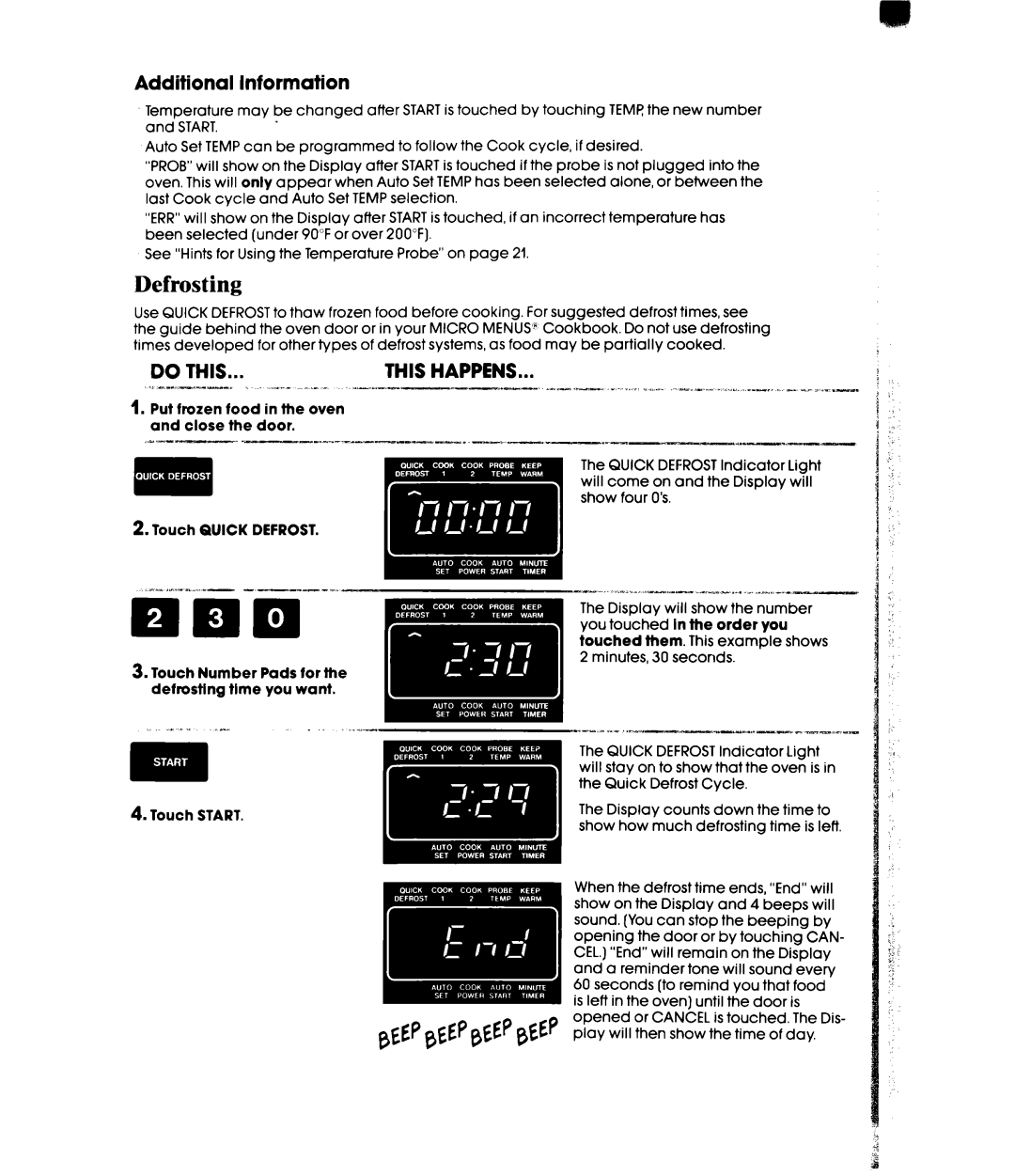 Whirlpool MH6700XW, MH6701XW manual Defrosting, Additional Information, ~Ii 