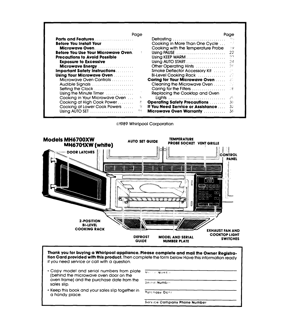 Whirlpool MH6700XW, MH6701XW manual MU37OOXW 