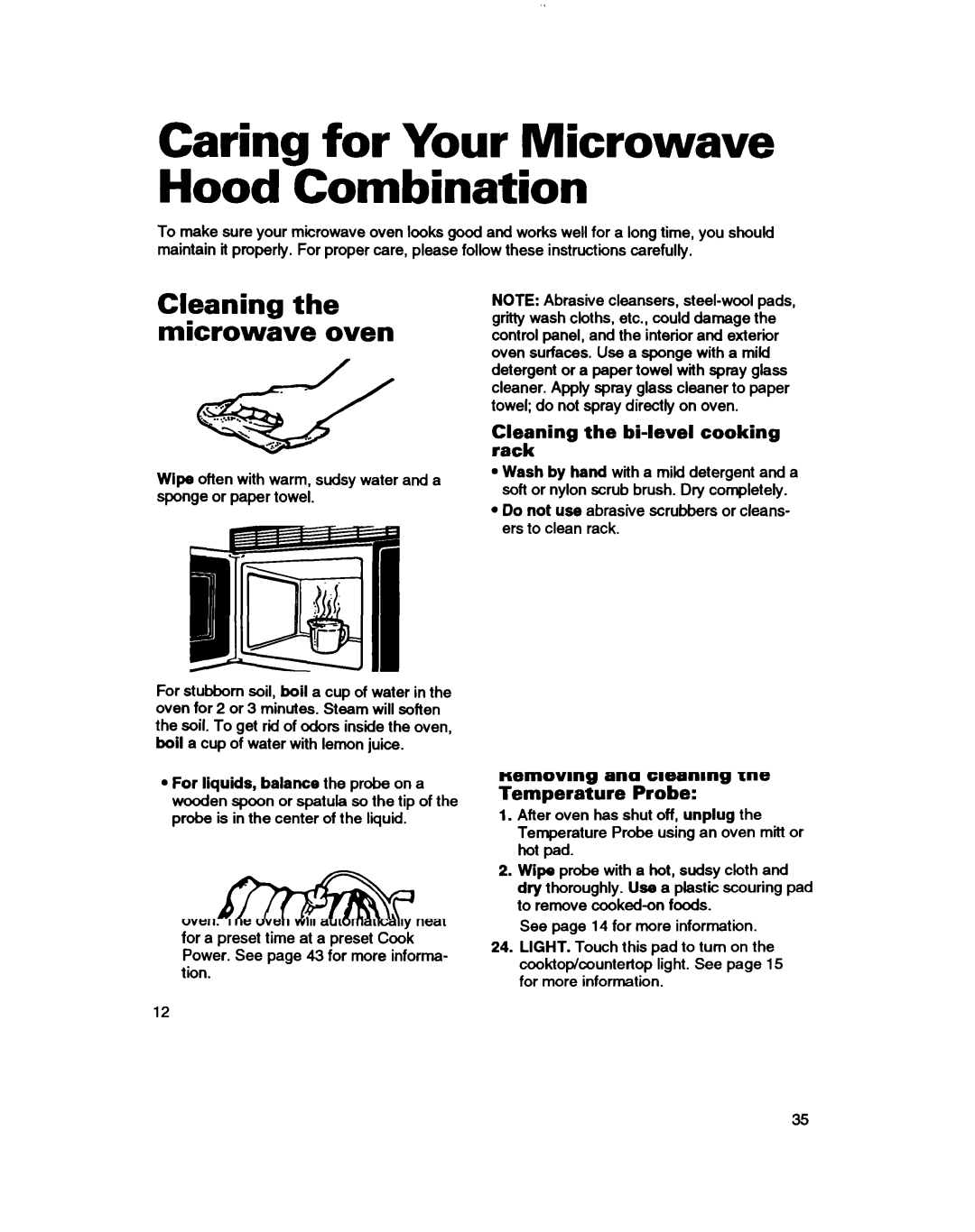 Whirlpool MH7110XB warranty Caring for Your Microwave Hood Combination, CAEning the bi-level cooking 